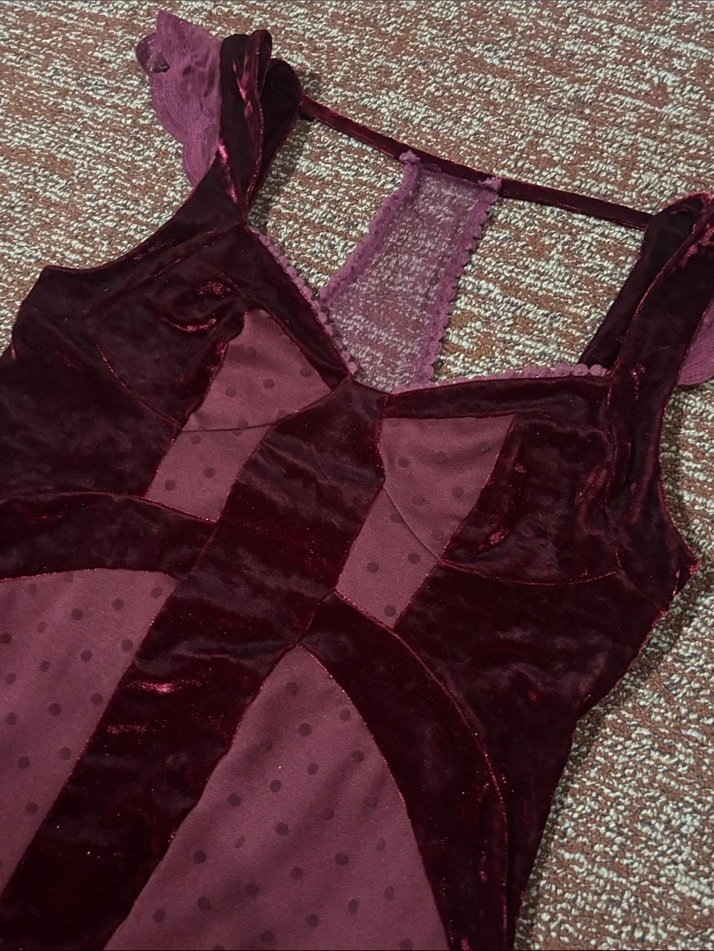 Free people dress maroon burgundy velvet faux bustier lace back party dress LG